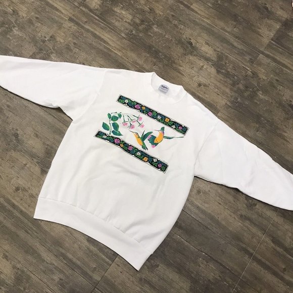 Vintage Volunteer Knit Apparel Crewneck Sweatshirt Size Large Nature Floral Bird - Picture 5 of 8